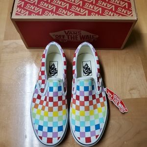 NEW Vans Rainbow Checkerboard Slip-ons Size W 8.5